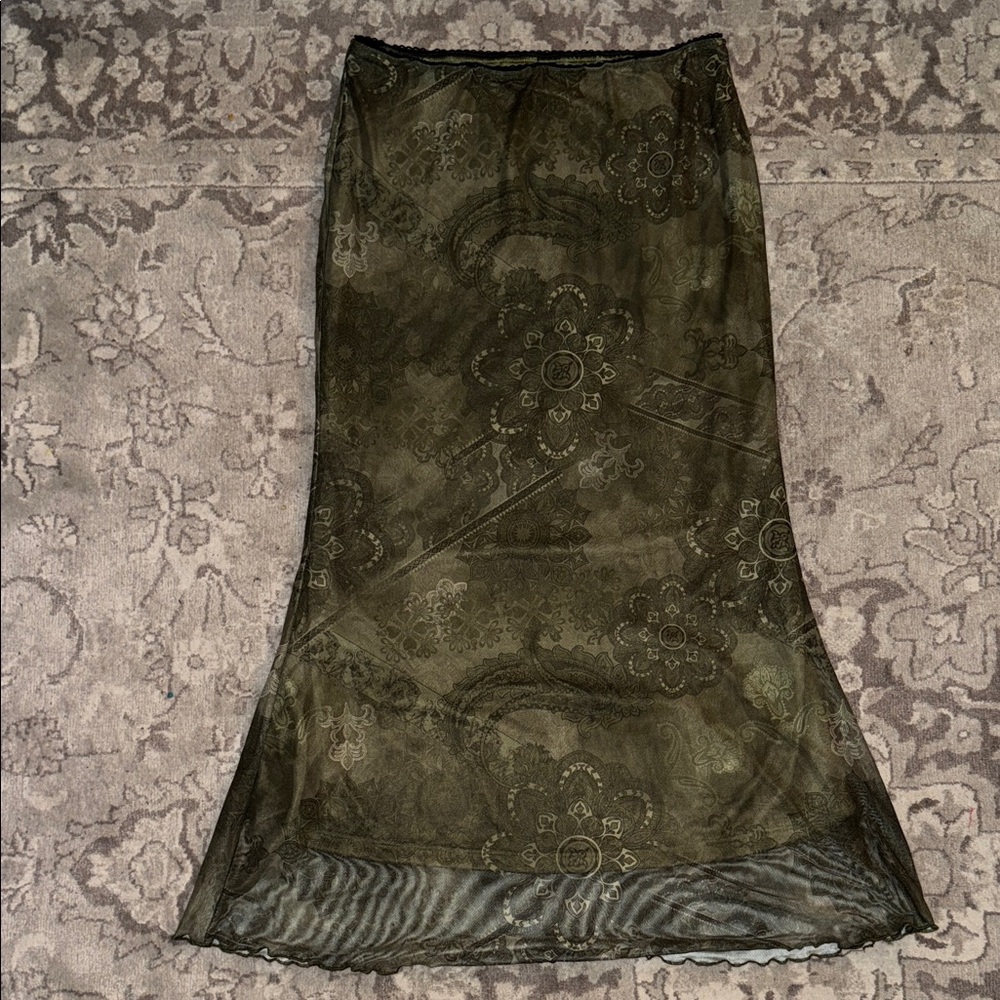 SHEIN Olive Floral Midi Skirt